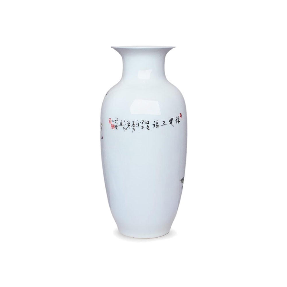 Peony Bush Blue and White Bone China Flower Vase